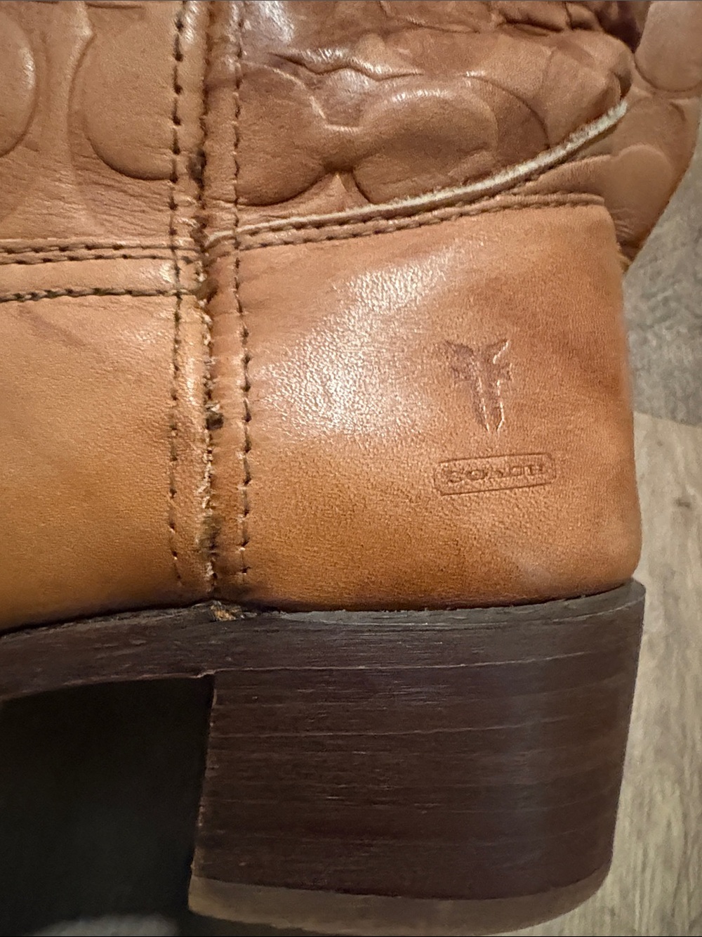 Frye Campus Boots Frye/Coach Cognac Leather Embossed Logo Boots - Picture 5 of 15